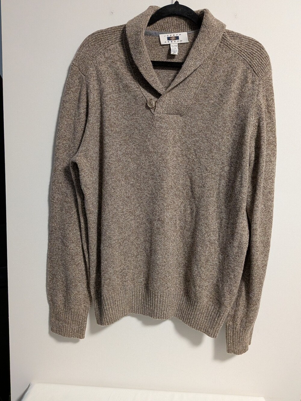 Joseph Abboud Heather Brown Wool Blend. Shaw Collar Sweater.  Size XL.